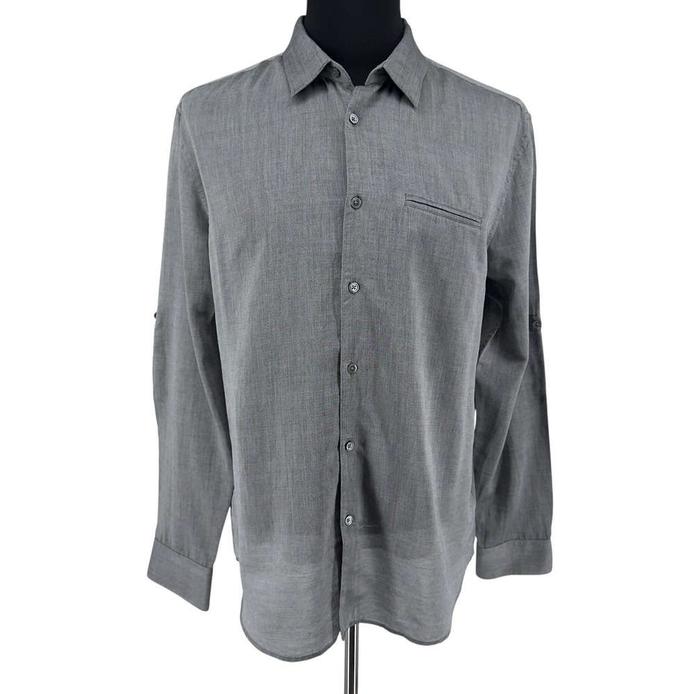 John Varvatos Men's Large Gray Lyocell Blend Roll Tab Long Sleeve Button Shirt L